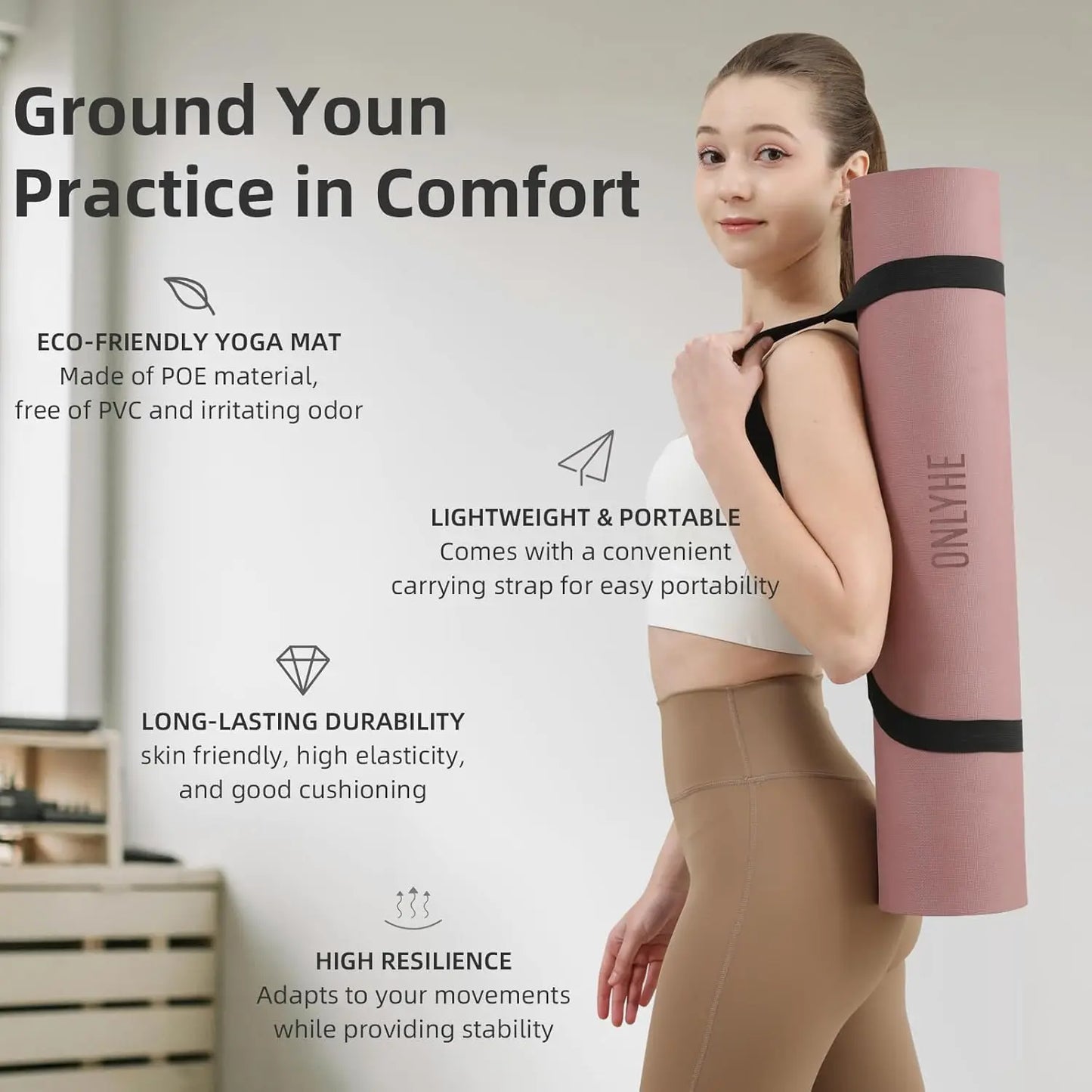 Extra Thick Yoga Mat TPE Anti-Slip for Fitness and Travel