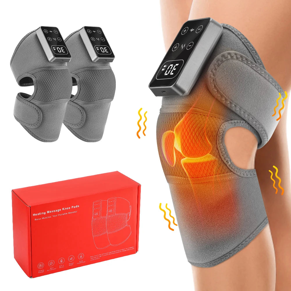 Cordless Heated Knee Massager 3 Vibration 5 Warm Compress Levels 3000mAh Rechargeable Knee Brace Wrap for Knee Elbow Shoulder Relaxation Home Office Travel Fitness Yoga