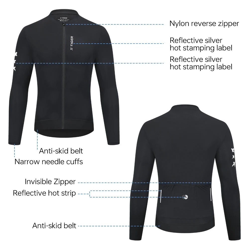 X-TIGER Summer Men's Long Sleeves Cycling Jersey Minimalist UV Protection Breathable Quick Dry Road Bike MTB Bicycle Riding Top