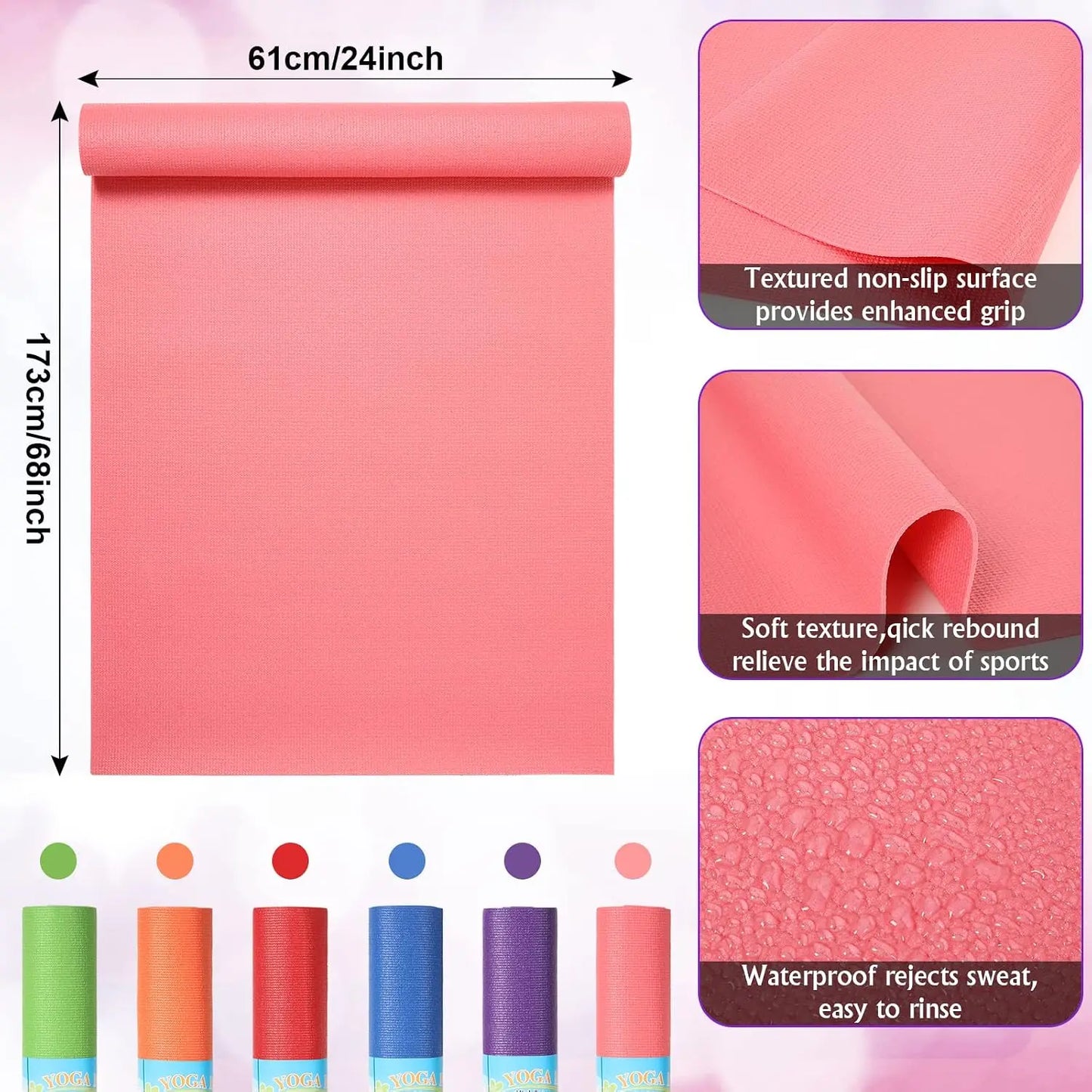 12 Pieces Yoga Mats Bulk 68x24x0.12 Inch Exercise Non Slip Fitness Workout Mats for Women Men Home Workout Gym Yoga