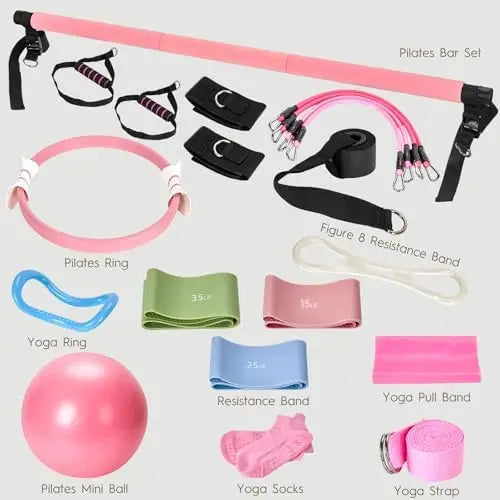 9-Piece At Home Pilates Kit for Beginners & Women | Complete Pilates Equipment Set with Ring, Yoga