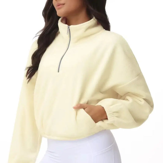 The Gym People Women Half Zip Crop Pullover Sweatshirt