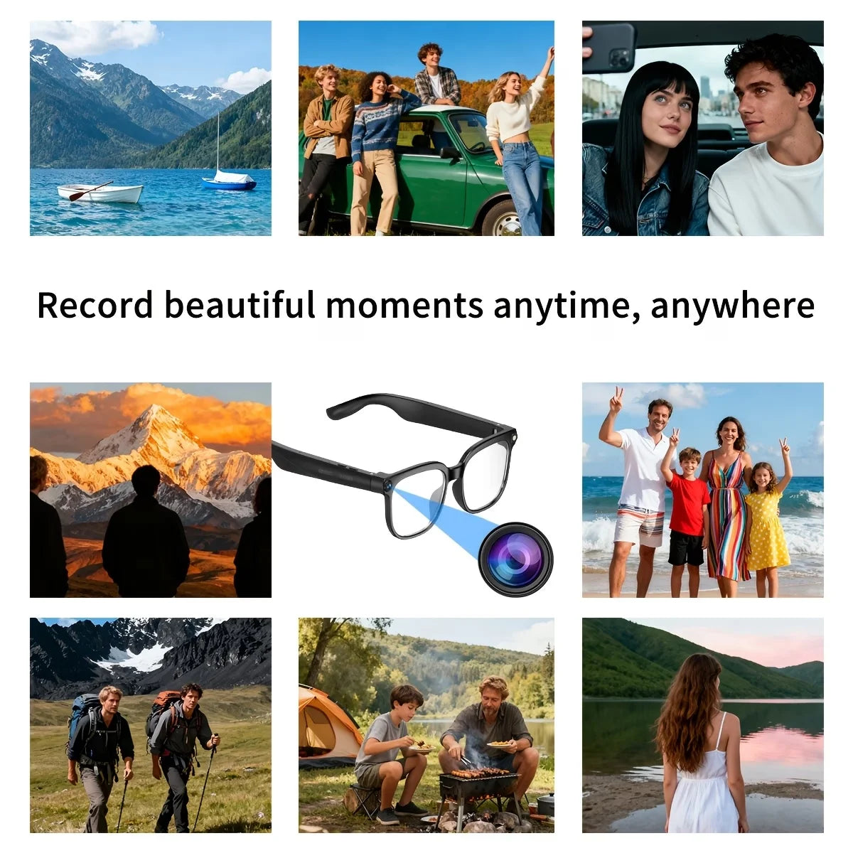 AI Smart Video Glasses, equipped with an 8-megapixel camera, supporting 4K HD video recording, wireless calling and music