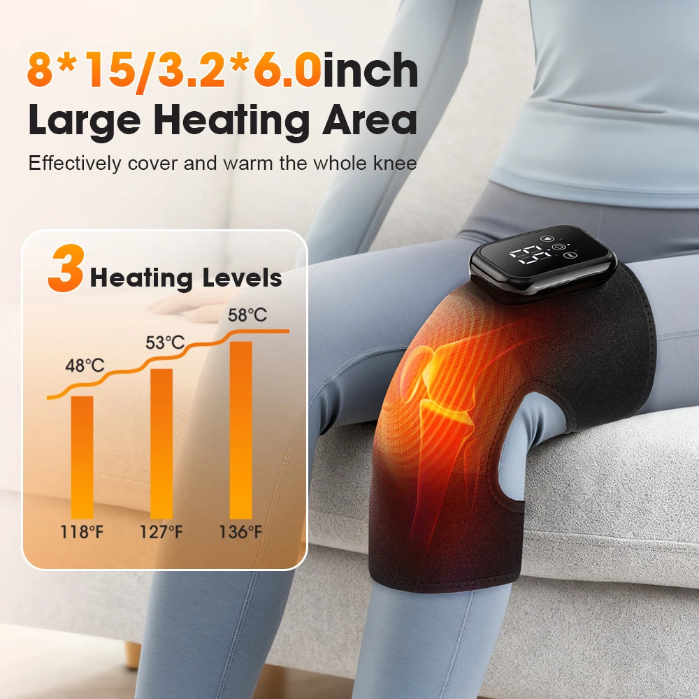 Smart Heating Knee Massage Pad 3 Level Hot Compress Thermal Leg Joint Protect Support Brace Muscle Relaxation Blood Circulation Rechargeable Vibration Knee Massager Portable