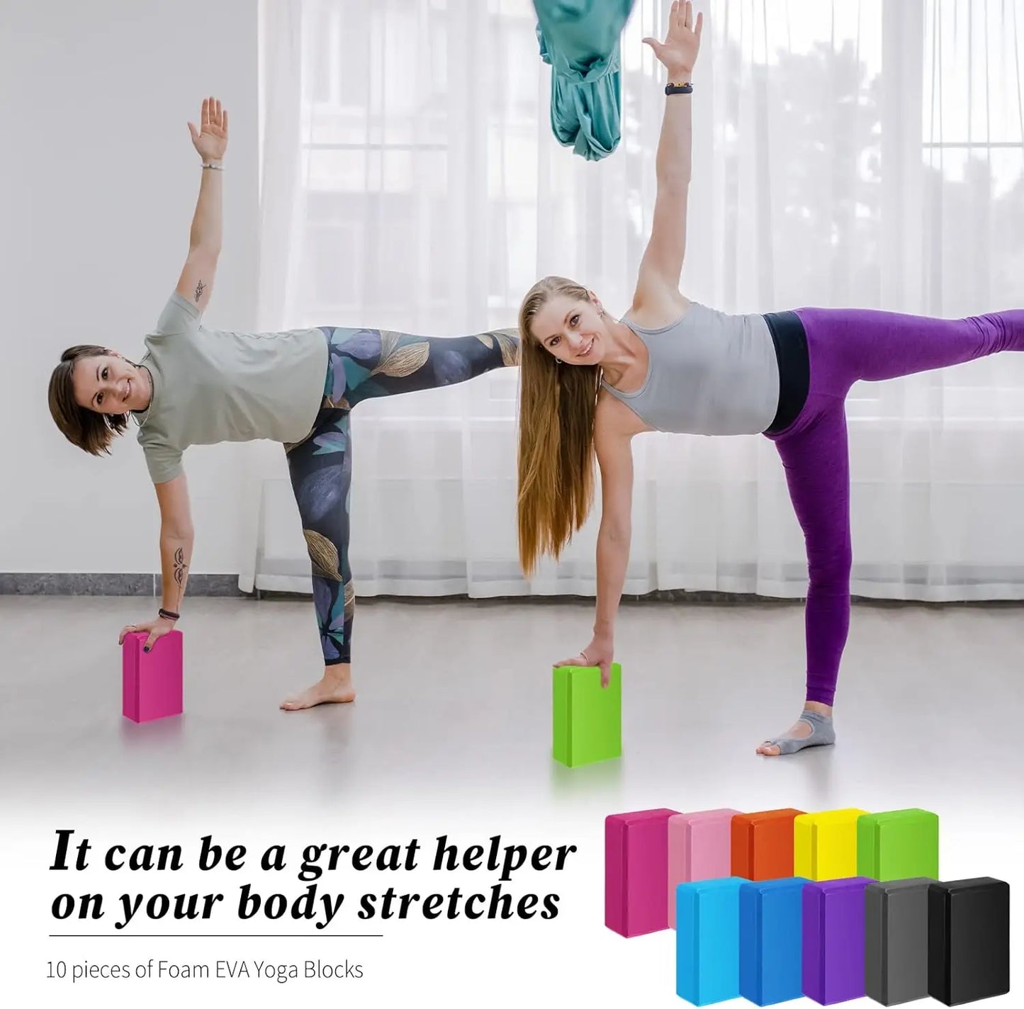 Pilates, Stretching, Meditation - 10 Pcs Foam EVA Yoga Blocks, Lightweight, Non Slip, Supportive for Beginners