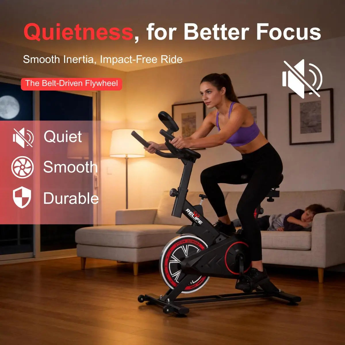 RELIFE Exercise Bike Stationary for Home Indoor,Cycling Bike with Silent Belt Drive for Home Cardio,Brake Pad