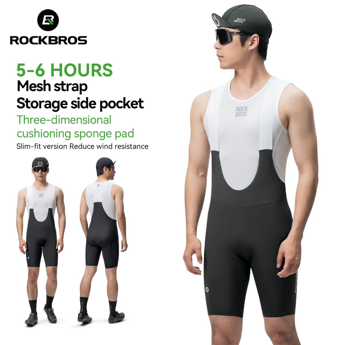 ROCKBROS Breathable Cycling Bib Shorts With Sponge Cushion Pad