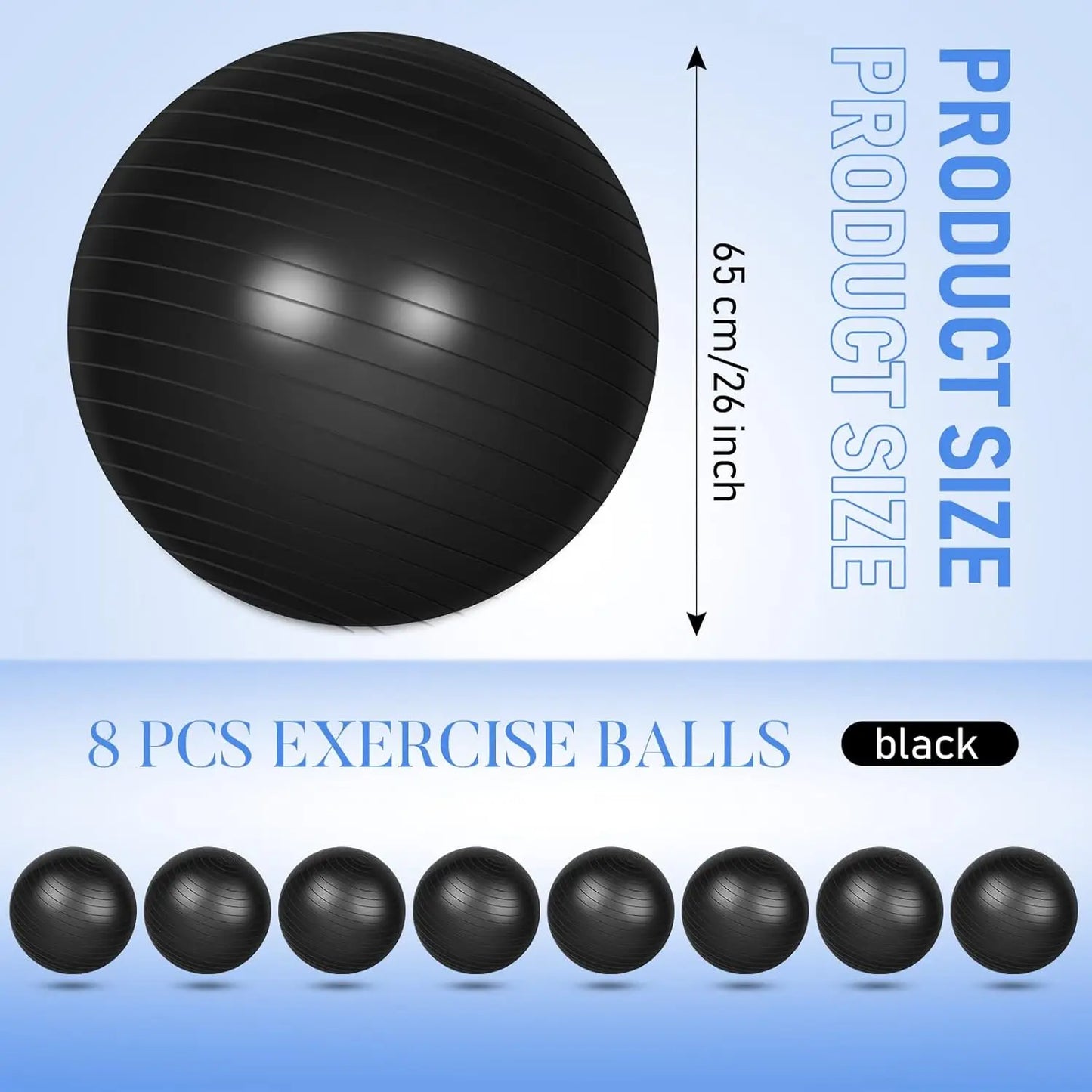 8 Pcs Yoga Exercise Ball Bulk 26 Inch with Inflatable Equipment Pilates Ball with Quick Pump Anti