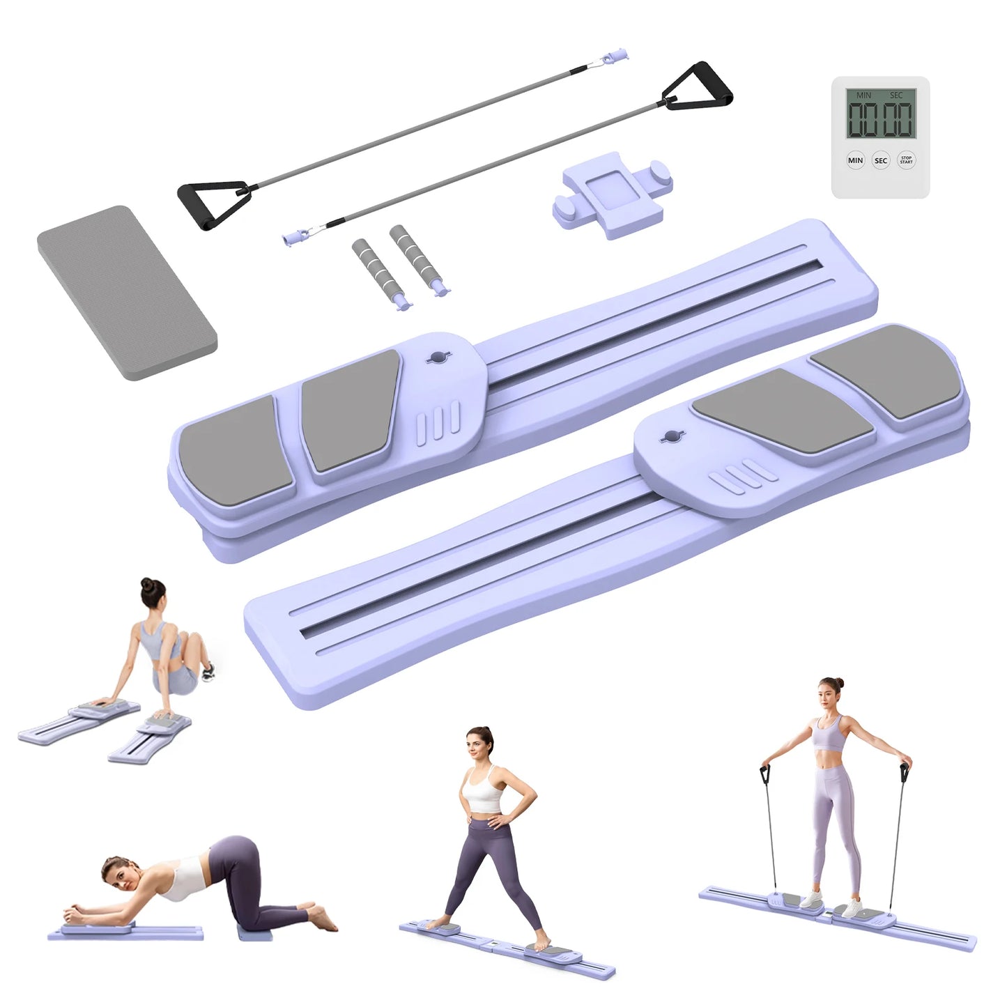 Pilates Board for Home Workout - Upgraded 7 in 1 Portable Pilates Reformer Set, Multifunctional Ab Trainer with Resistance Bands