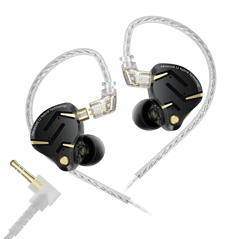 In Ear Monitor KZ ZS12 Pro 2 Hybrid 1DD+5BA Wired IEM Earphones with High Purity Silver Plated Detachable Cable, 3.5mm 2Pin HiFi Gaming Earbuds for Musicians Audiophiles