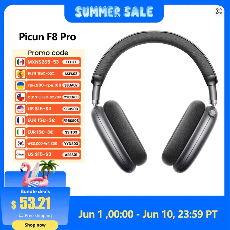 Picun F8 Pro ANC Wireless Headphones With 3D Spatial Audio