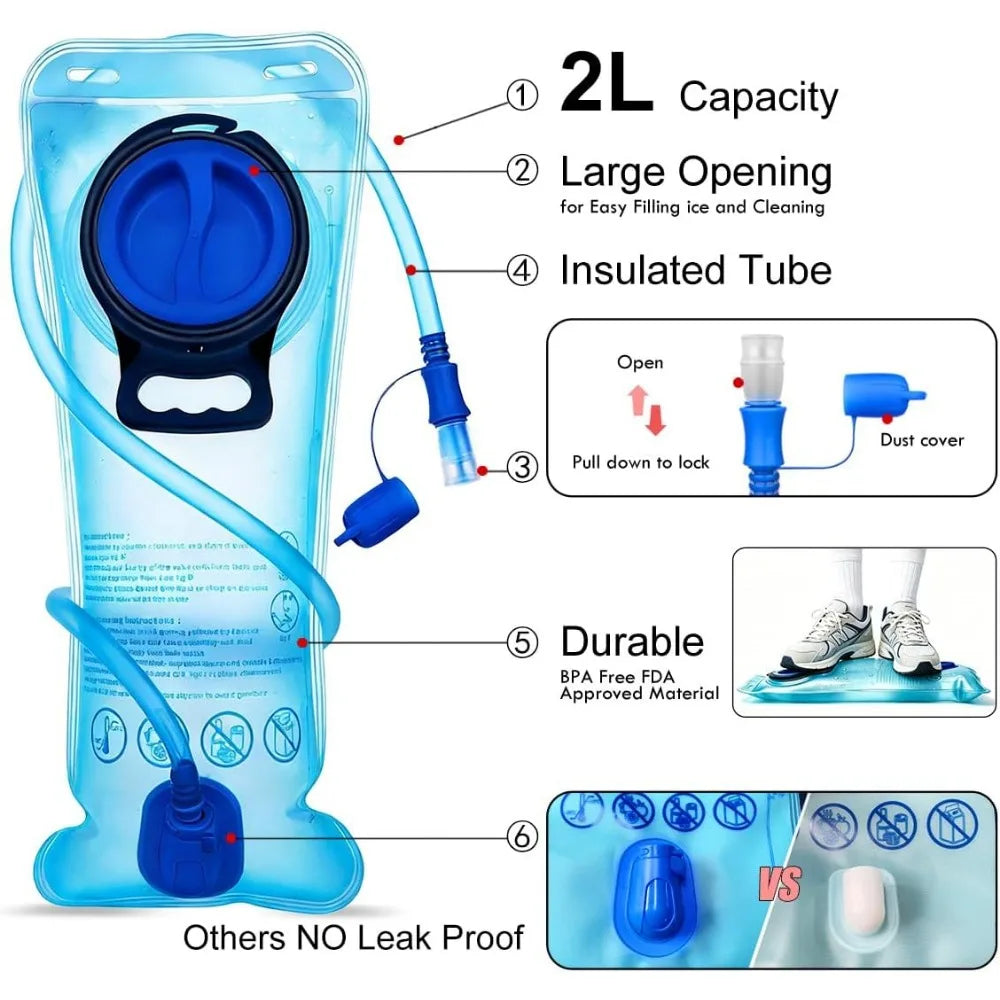 2L BPA Free Bladder Insulated Hydration Backpack, Ideal for Running, Cycling, Camping - Keeps Liquid Cool up to 5 Hours