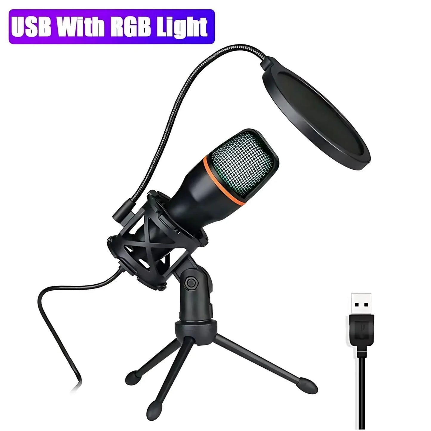 Professional Condenser Microphone Kit with Tripod Stand and RGB Lighting for Gaming and Streaming USB Microphone for YouTube Podcasts Video Studio Recording on PC Laptop Mac Desktop with Mute Button and Built in Voice Changer