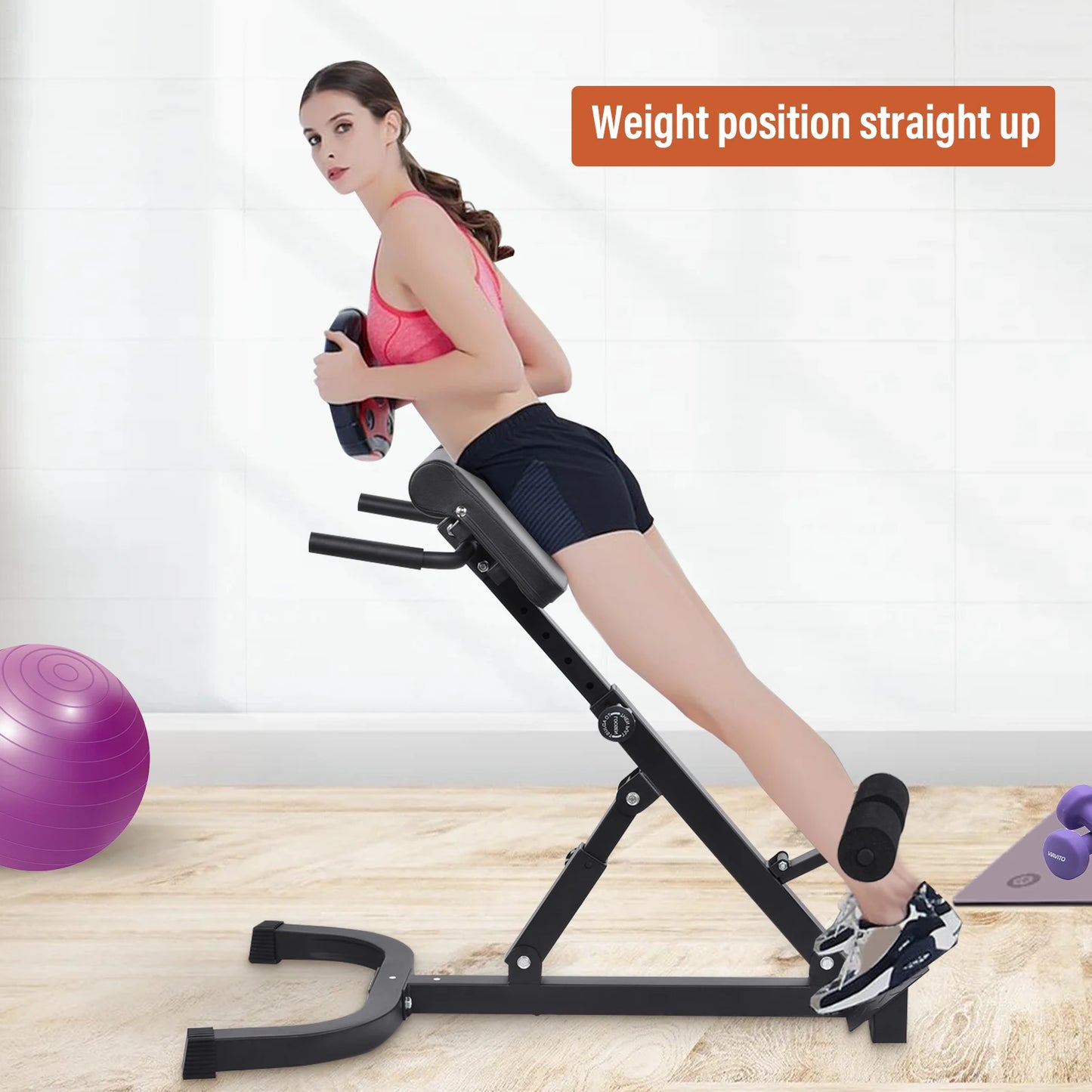 Adjustable Roman Chair for Home Gym, Folding Hyperextension Bench for Lower Back, Heavy Duty Back Extender Machine with 5-Level Height Settings, Space Saving Exercise Equipment for Glutes Abs and Hip Training