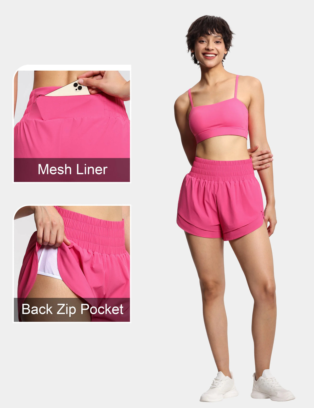 THE GYM PEOPLE Women's High Waisted Mesh Lined Running Shorts
