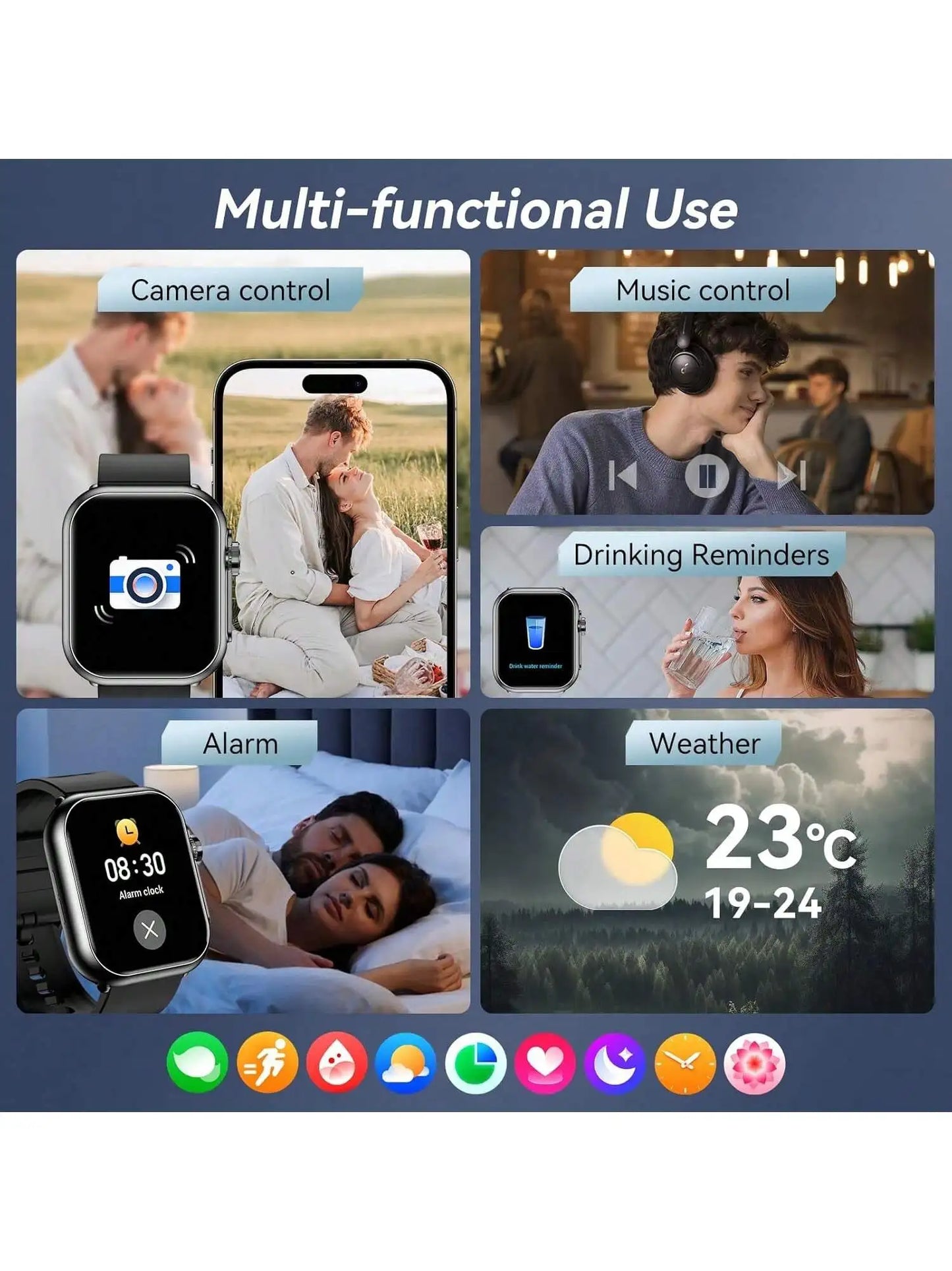 Hiwear Plus Smartwatch With Case And 7 Bands For Men And Women Bluetooth Calling