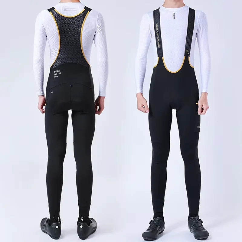 INBIKE Men's Thermal Fleece Cycling Bib Pants With Padded Pockets