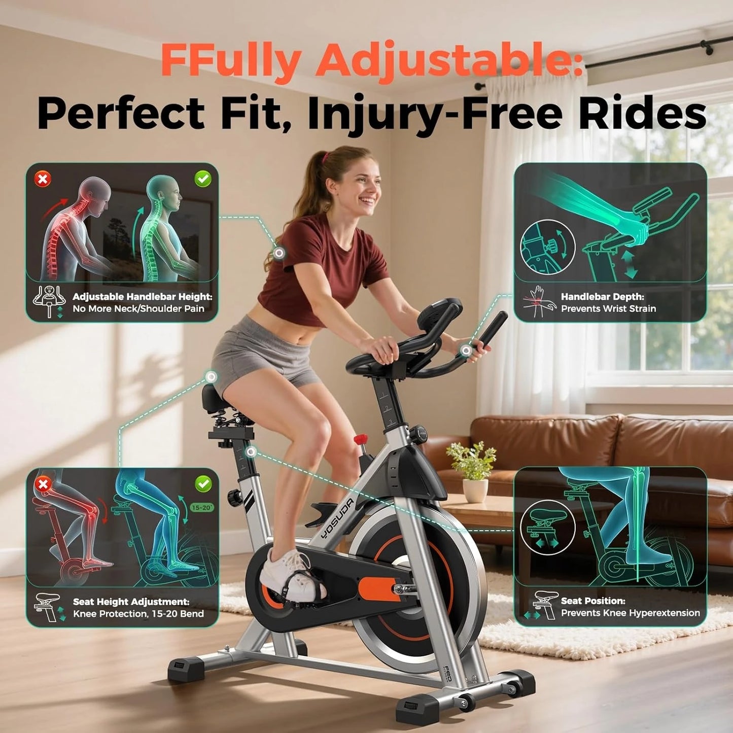 YOSUDA Exercise Bike, Brake Pad Stationary Bike for Home with Exclusive App, Magnetic Indoor Cycling Bike with 300 lb Weight