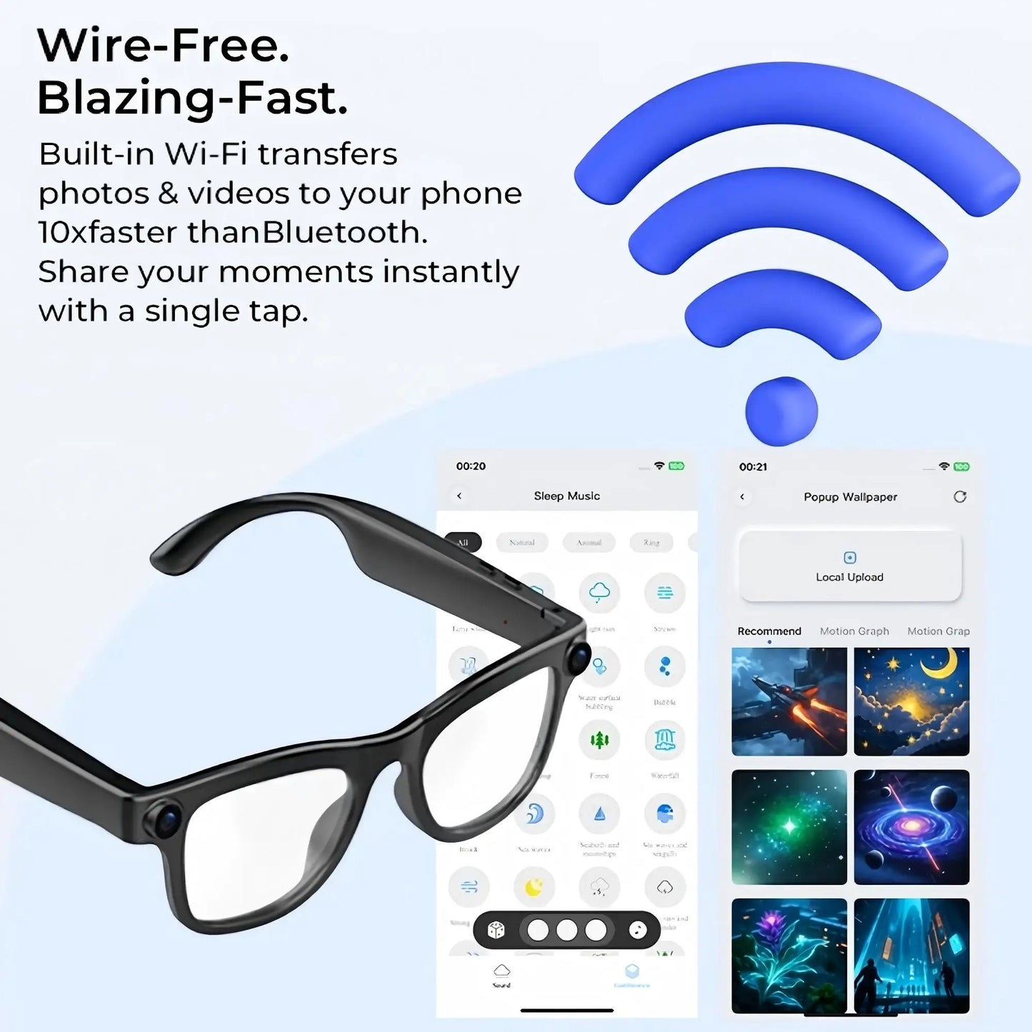 New Smart Camera Glasses, Fashionable Video Eyewear, TR Flexible Material, Dual Microphone Noise Reduction, Real-time App Transl