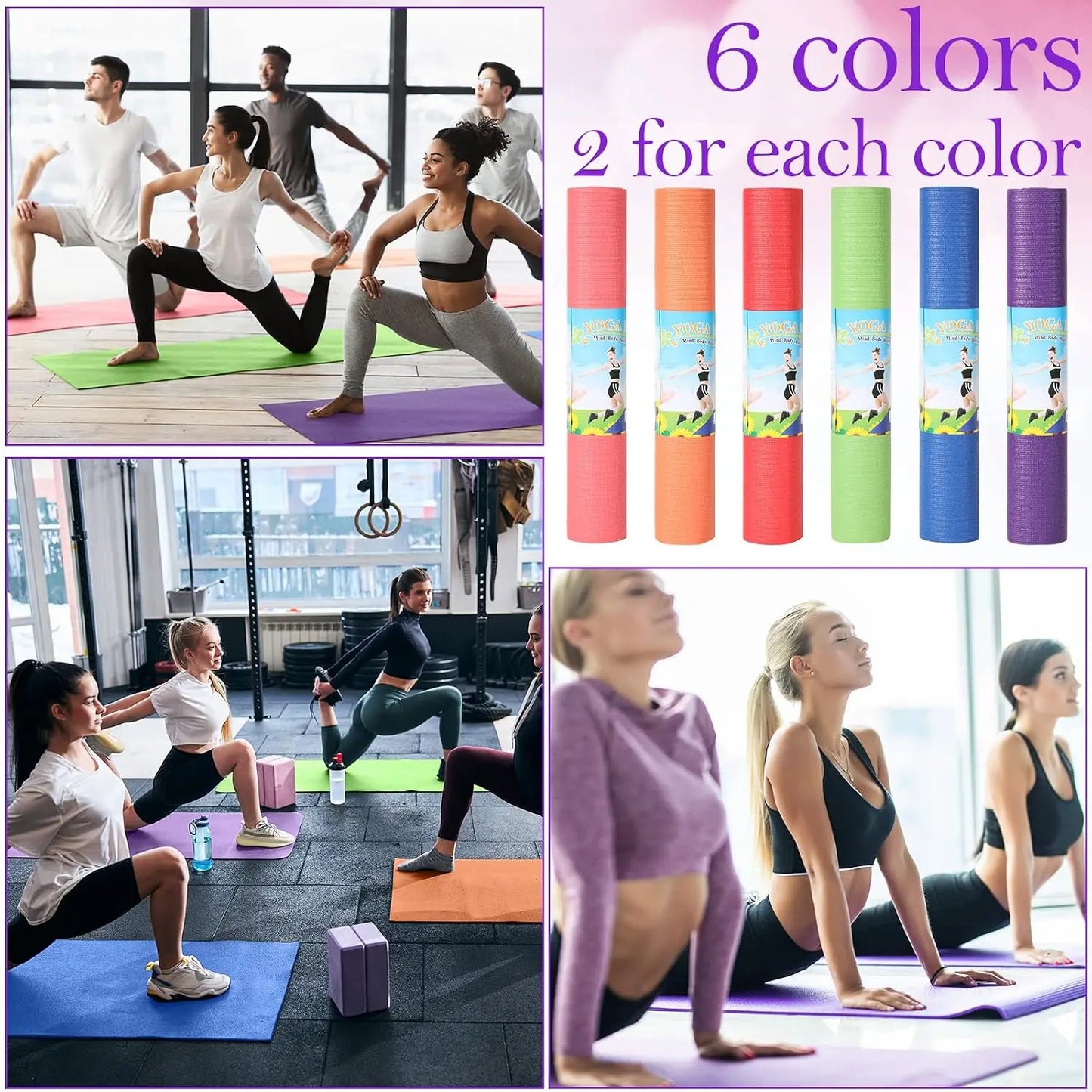 12 Pieces Yoga Mats Bulk 68x24x0.12 Inch Exercise Non Slip Fitness Workout Mats for Women Men Home Workout Gym Yoga