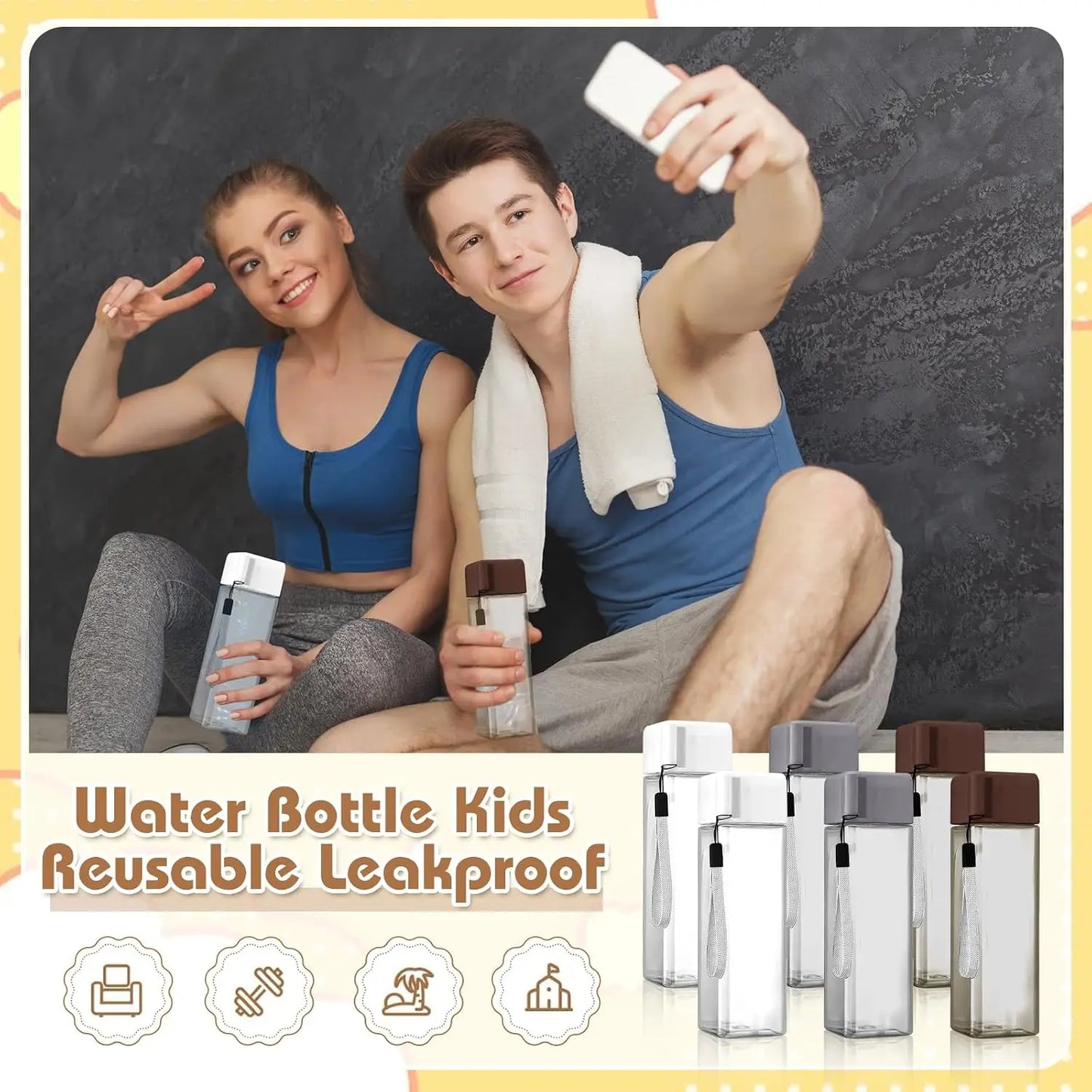 30 Pack 17 Ounce Plastic Hydration Bottles with Lids and Carrying Straps, Reusable Leakproof Water Containers for Sports, Campin