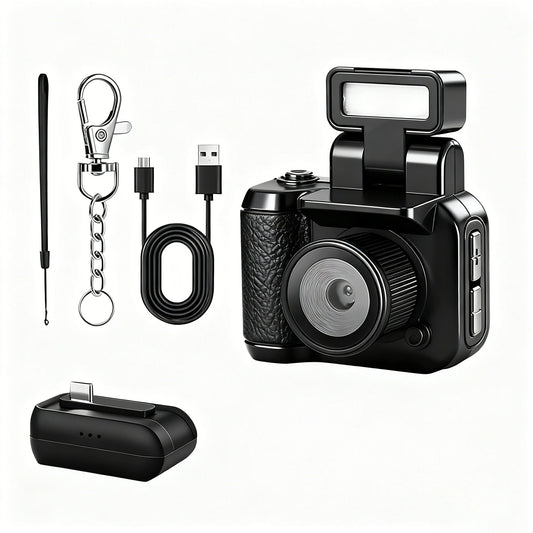 1.44'' HD Tiny Vintage Video Recorder Mini Keychain Camera Retro Micro with 8GB Card 1080P Retro Snap Digital Camera 6 Filters