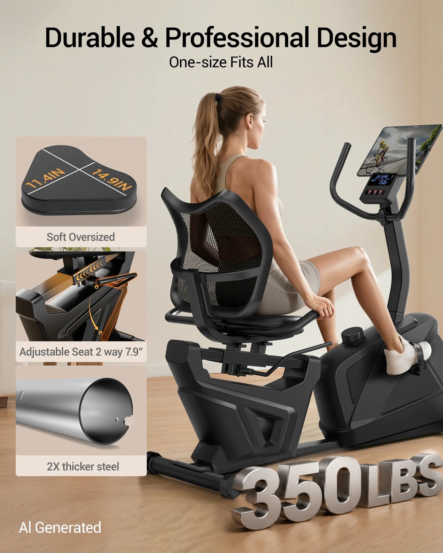 New ROBORE CBR80 Recumbent Exercise Bike, Quiet Recumbent Stationary Bike for Adults & Seniors, Magnetic Stationary Bike with 16-Level Resistance, Supports 350LB, Heart Rate Handle & LCD Display