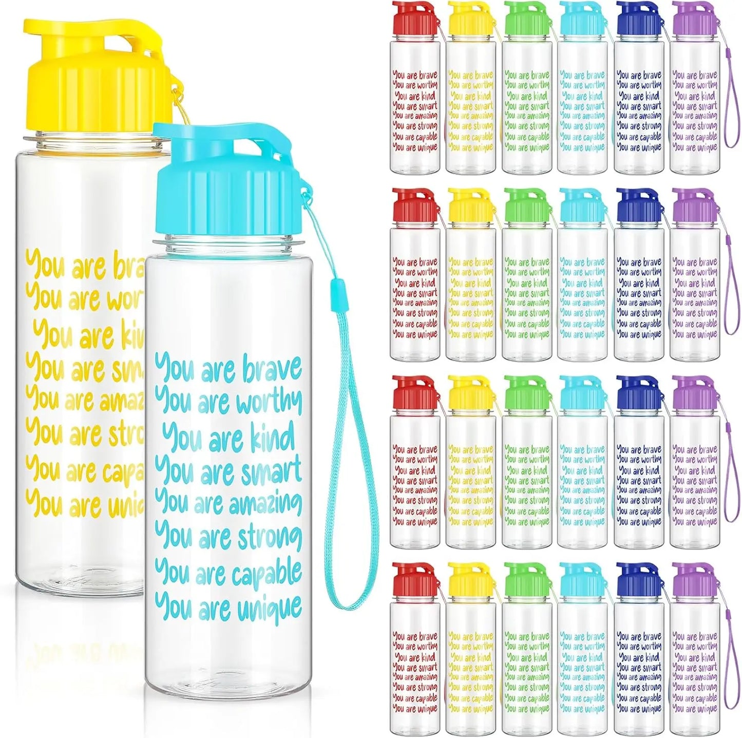 Motivational 24 Pack 17oz Water Bottles With Leak Proof Lids