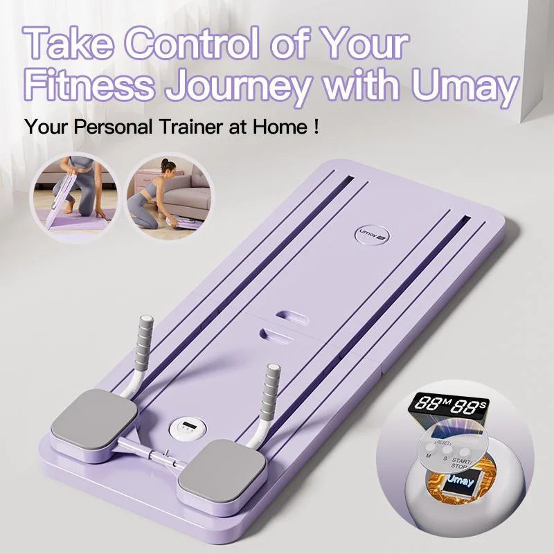 UMAY Multifunctional Pilates Board with Count Timer Foldable Abdominal Trainer with Yoga Mat Resistance Tubes Portable Full Body Workout Plate for Core Glute Back Exercise