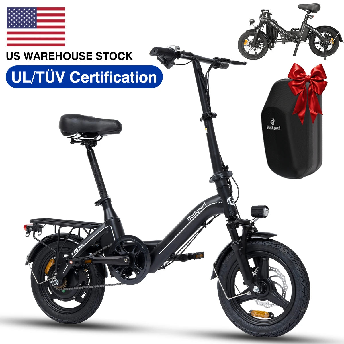 Bodywel T16pro Foldable Electric Bike for Adult 750W Motor 20mph 36V 13Ah 14 Inch Tires Mini E-Bike for Urban Commuting