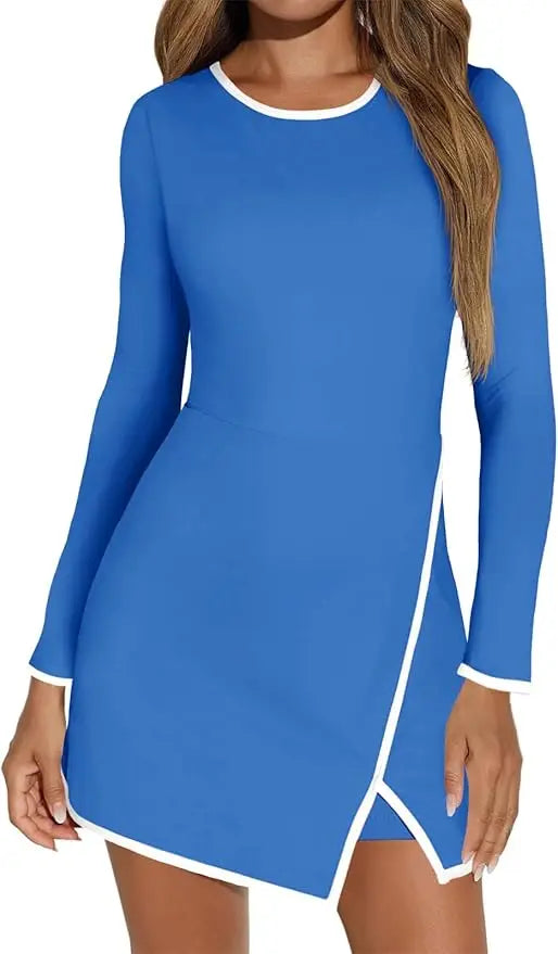 Women's High Stretch Party Dress Long Sleeve Built-In Bra Pockets Athletic Stretchy Fabric Gym Court  beach dress