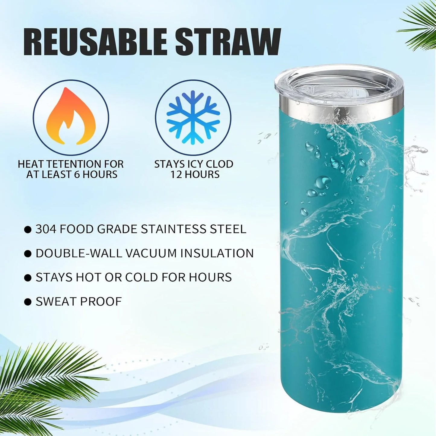 32-Pack Slim Insulated Tumblers With Lids And Straws Stainless Steel