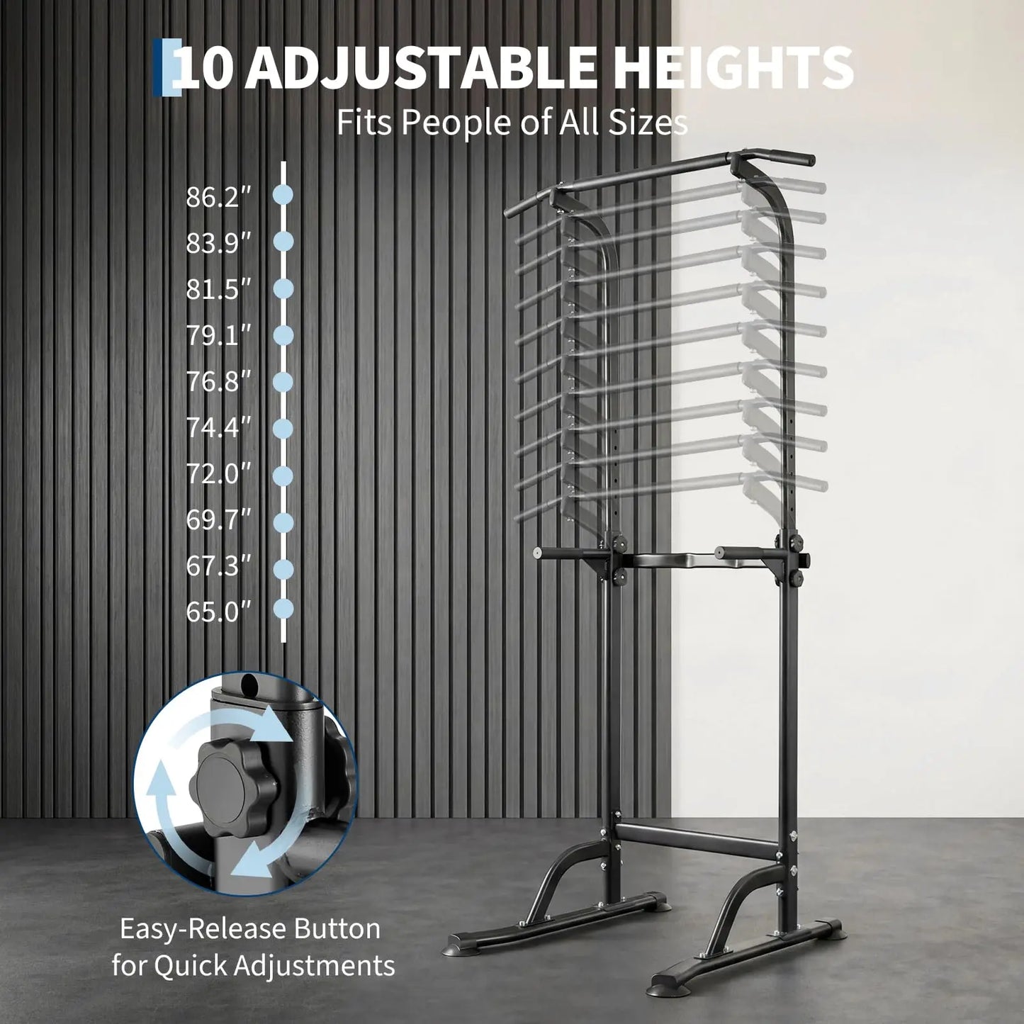 Multi-Function Power Tower Dip Station With Pull Up Bar, 10-Level Height Adjustable, 330LBS Steel Home Gym Equipment