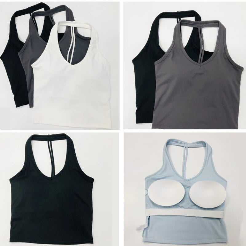 Lemoneno Women's Halter Yoga Set With Chest Pad Sports Bra And Shorts