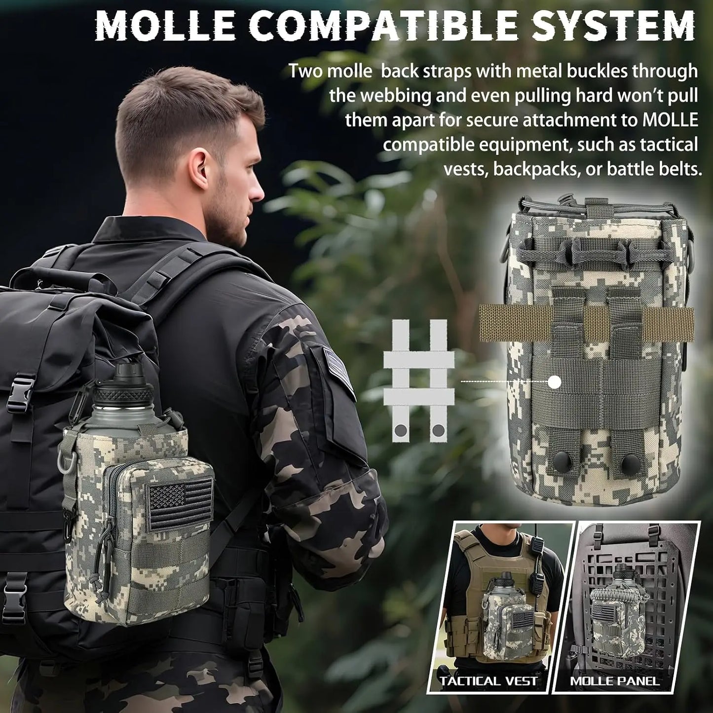 Insulated Stainless Steel Water Bottle With MOLLE Pouch