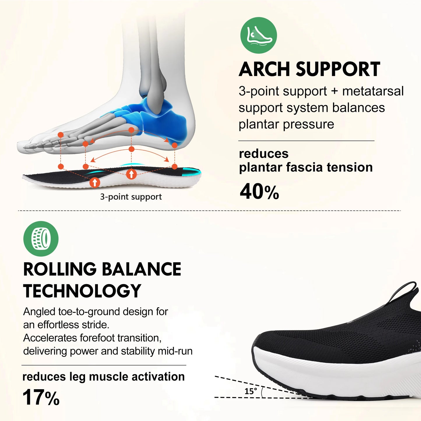 Men's Slip-On Walking Shoes With Arch Support Cushioned Zero Drop