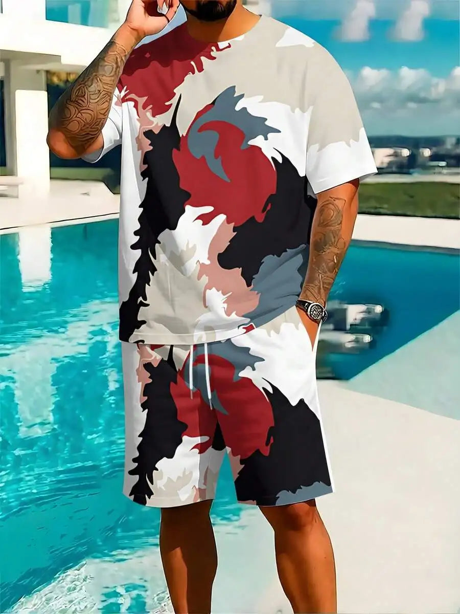 Mens Summer Two Piece Set With Abstract Print Breathable Sportswear