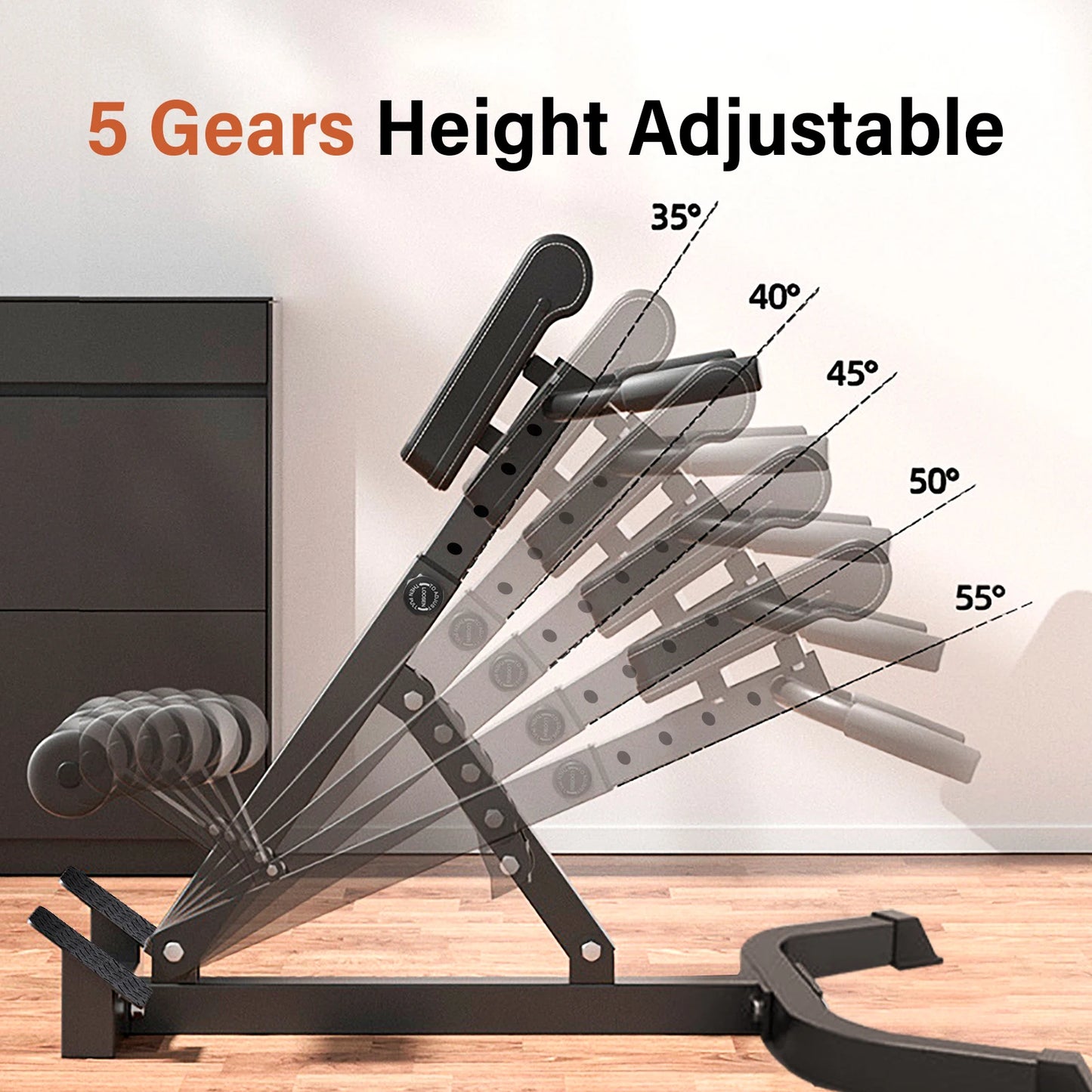 Adjustable Roman Chair for Home Gym, Folding Hyperextension Bench for Lower Back, Heavy Duty Back Extender Machine with 5-Level Height Settings, Space Saving Exercise Equipment for Glutes Abs and Hip Training