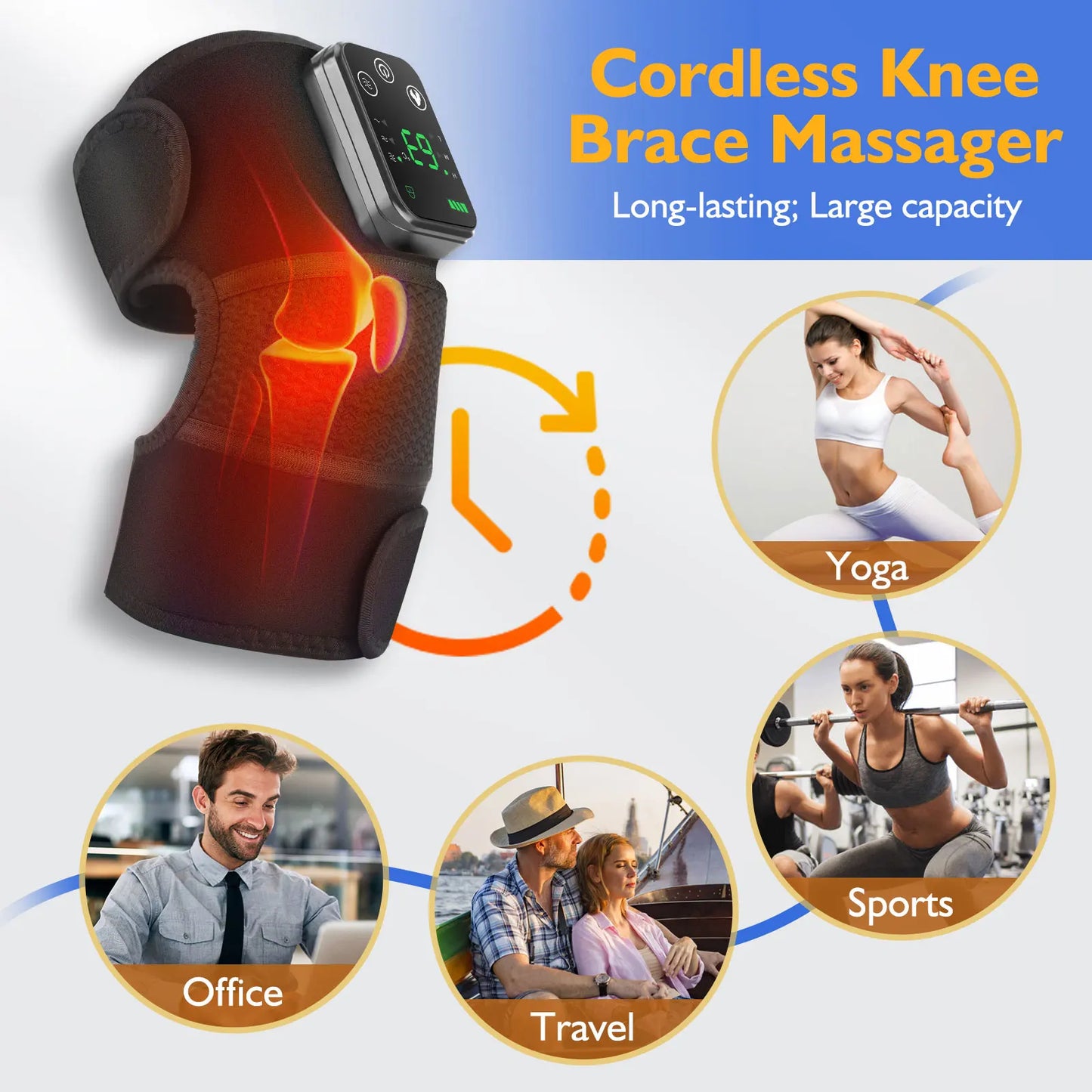 Cordless 3-in-1 Thermal Knee Pad with Vibration Massager Leg & Arm Joint Brace Muscle Relaxation Wrap for Sports And Fitness