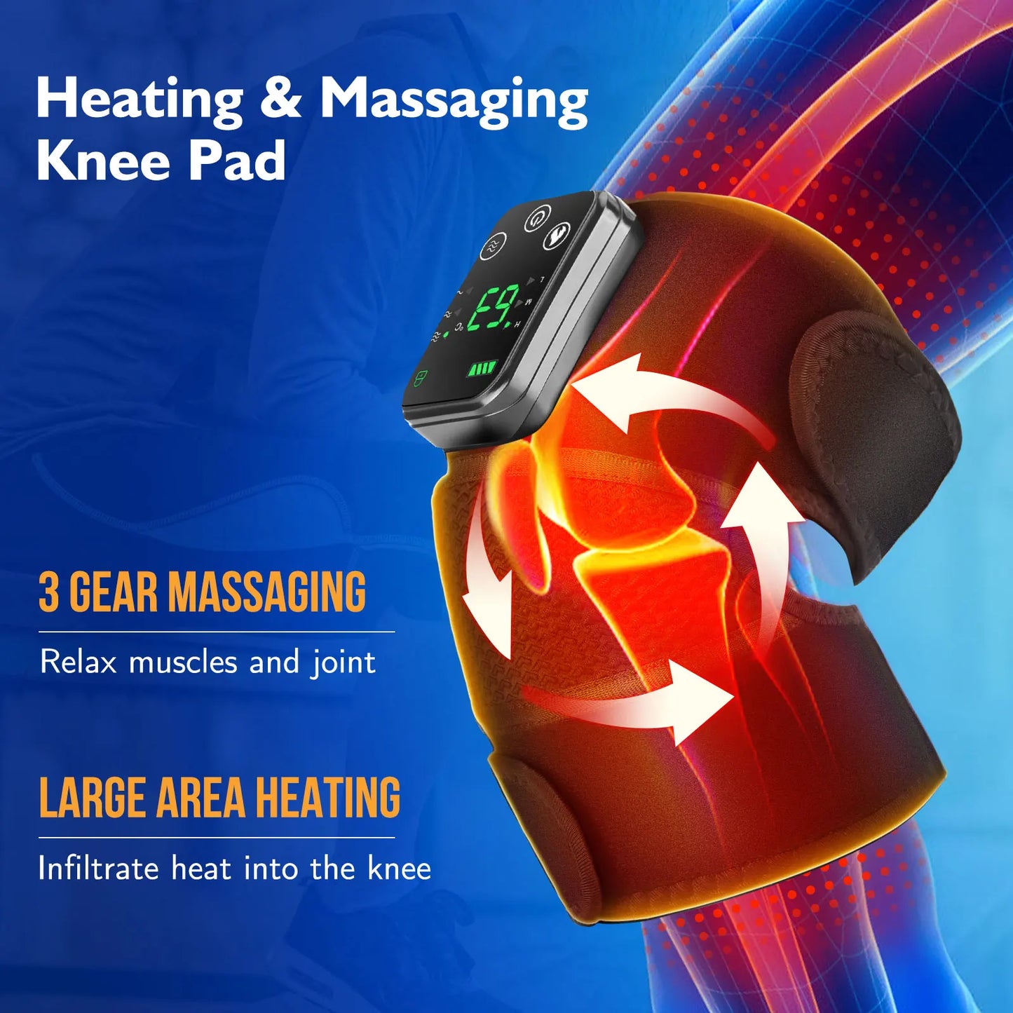 Cordless 3-in-1 Thermal Knee Pad with Vibration Massager Leg & Arm Joint Brace Muscle Relaxation Wrap for Sports And Fitness