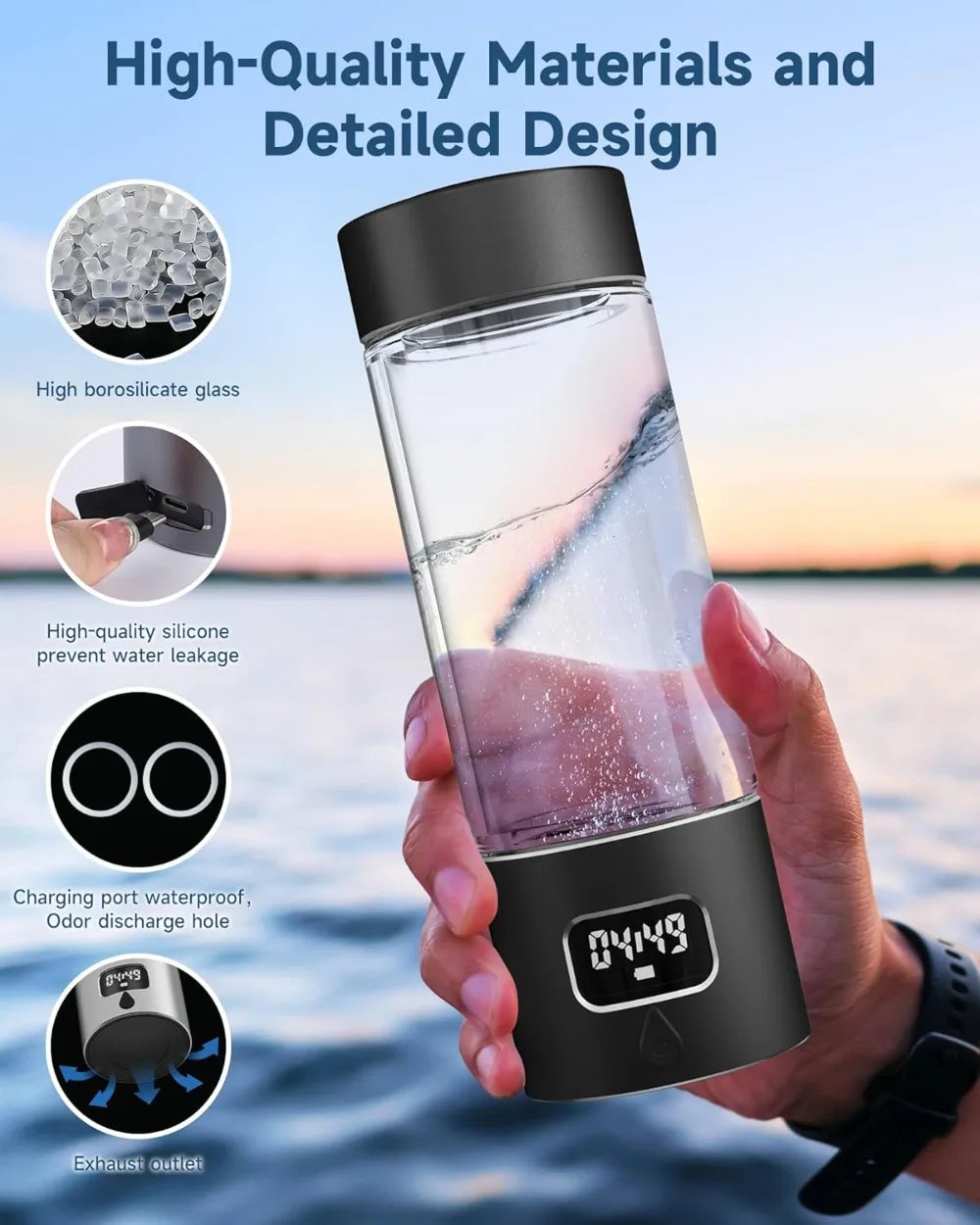 Portable Hydrogen Water Bottle With PEM-SPE Technology