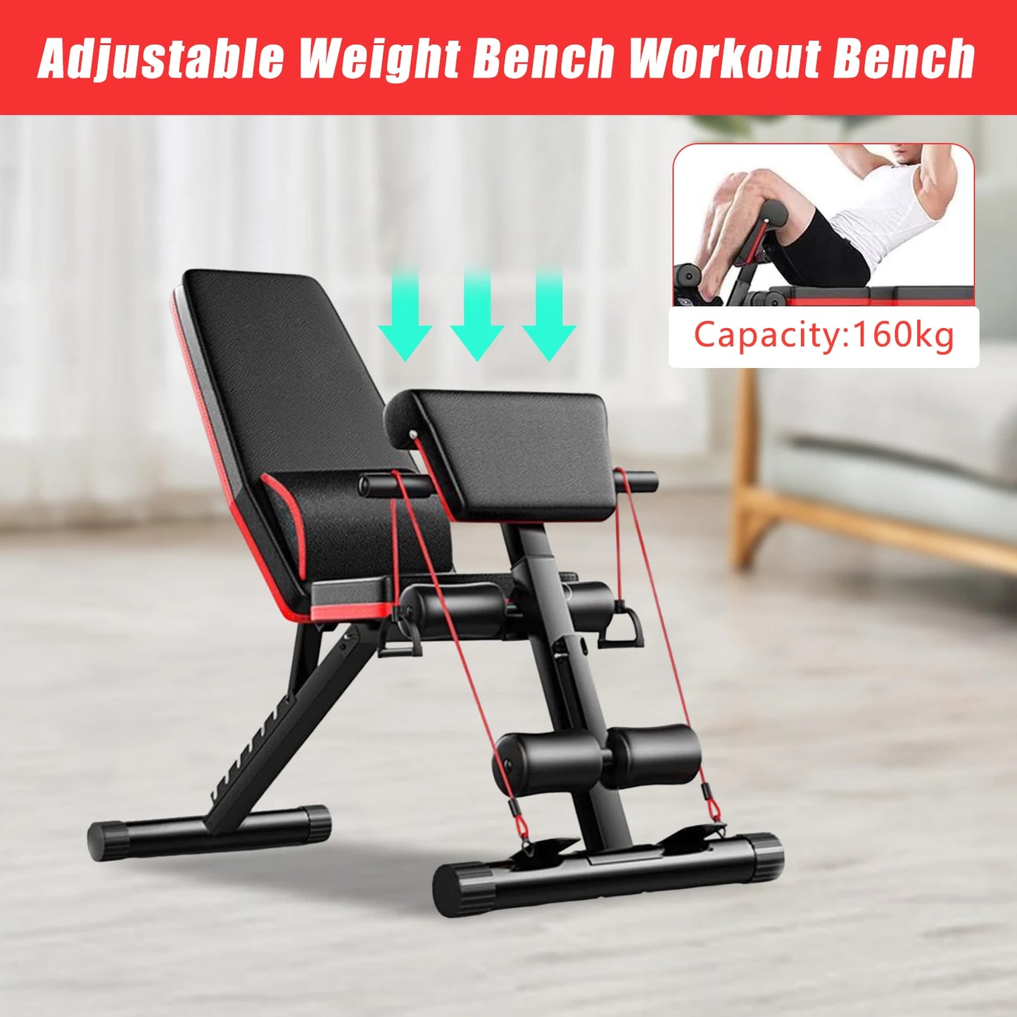 Multifunctional Foldable Weight Bench, Height Adjustable Strength Training Workout Bench, 160KG Max Weight Capacity, Full Body Gym Equipment for Home, Apartment & Small Fitness Studio