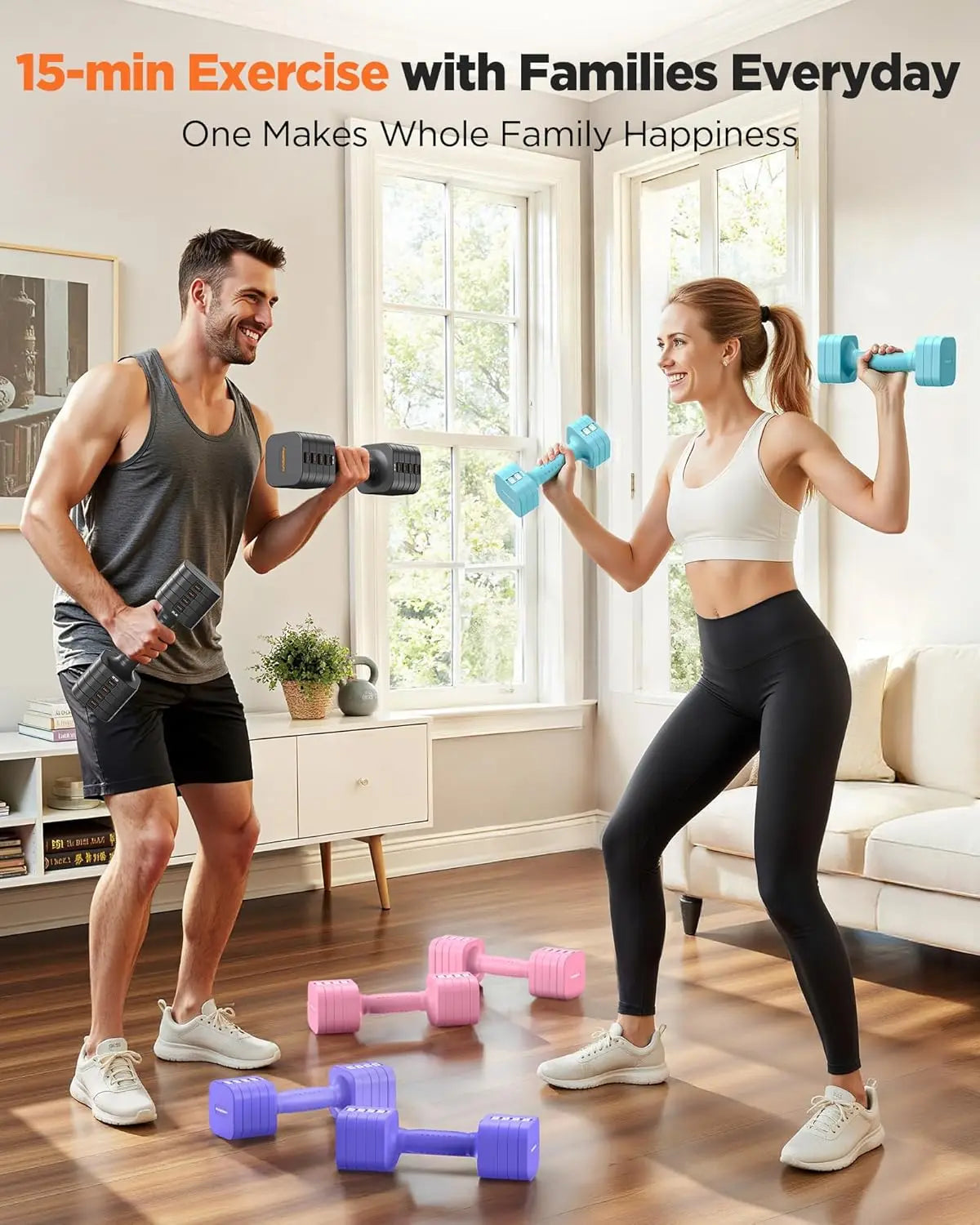 FEIERDUN 5-in-1 Adjustable Dumbbells Set of 2, 20LBS Dark Grey Hand Weights, Fast Adjust Dual Stable Dumbbells for Home Gym
