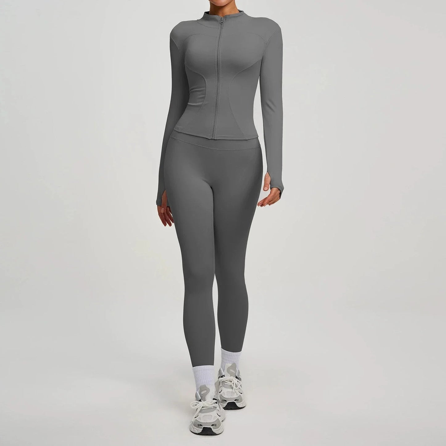 Women Long Sleeve Zipper Yoga Jacket Set With Leggings Tracksuit
