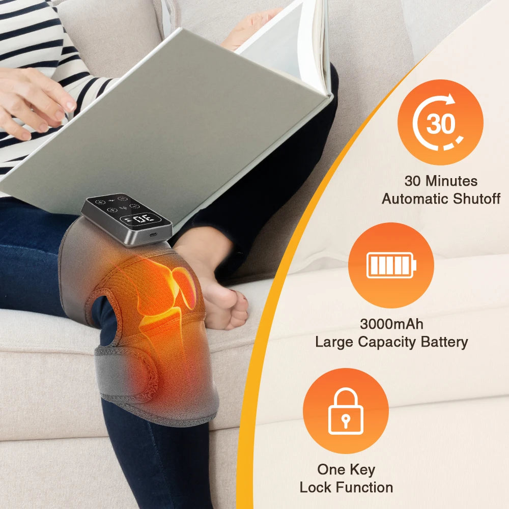 Cordless Heated Knee Massager 3 Vibration 5 Warm Compress Levels 3000mAh Rechargeable Knee Brace Wrap for Knee Elbow Shoulder Relaxation Home Office Travel Fitness Yoga