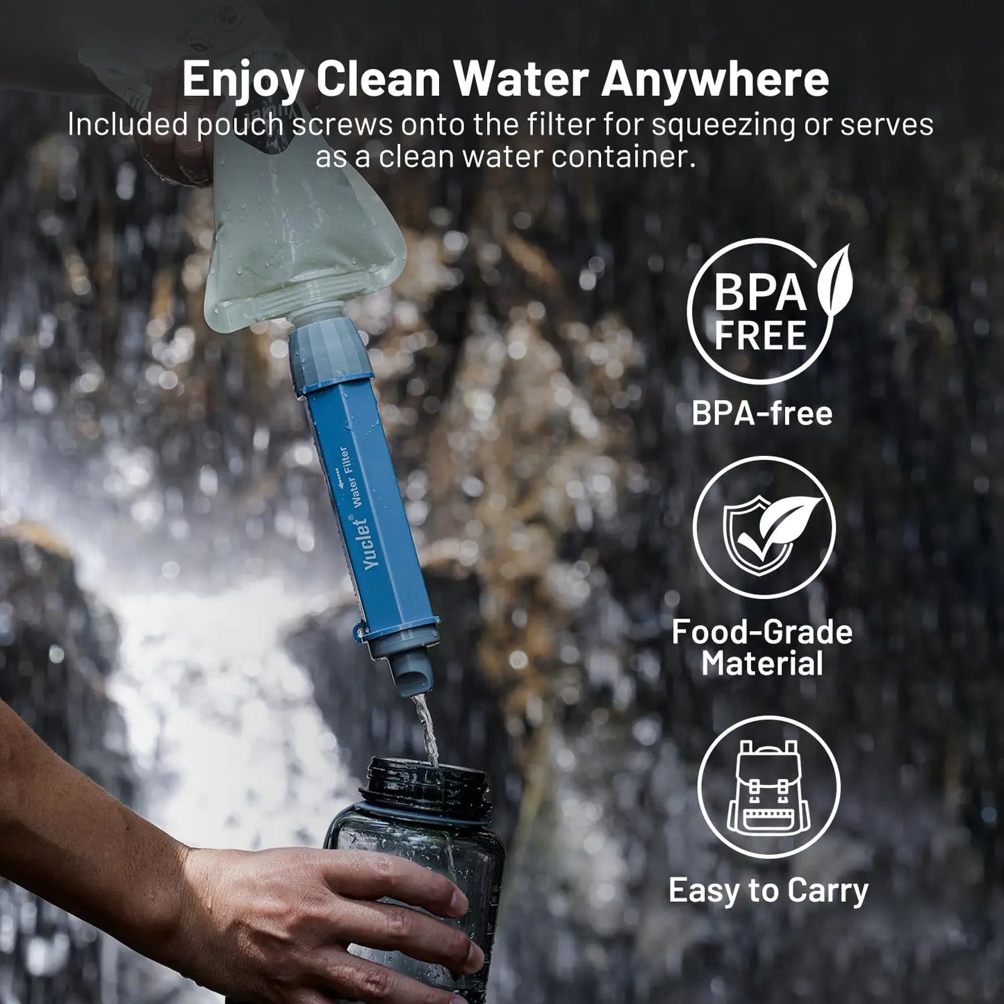 Gravity Water Filter System for Hiking, Camping, Travel, and Emergency Preparedness (1 Gravity Bag, 3 Water Filter Straw, 1 Squeezable Water Pouch)