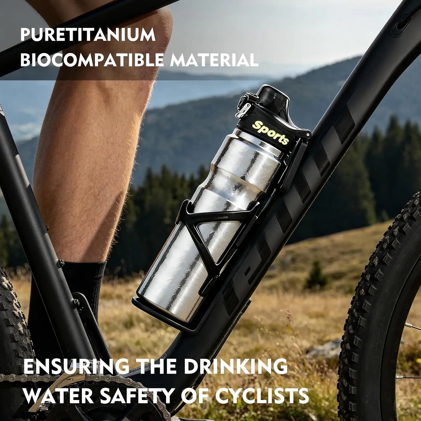 Double-Walled Insulated Titanium Water Bottle 23oz, Pure Titanium Cup, Professional Cycling Hydration Bottle with Double-Layer I