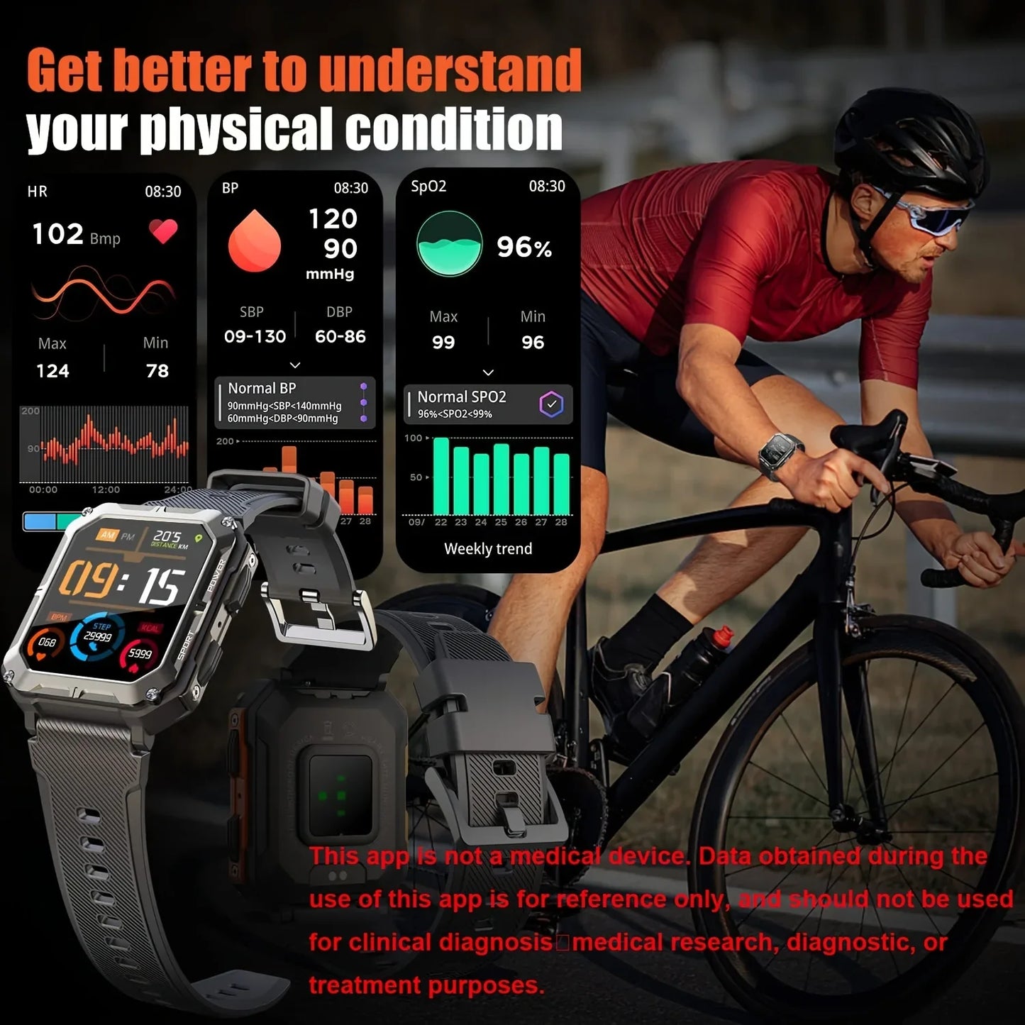 A Rugged Smartwatch IPX8 Call Dial Android iPhone Outdoor Sport