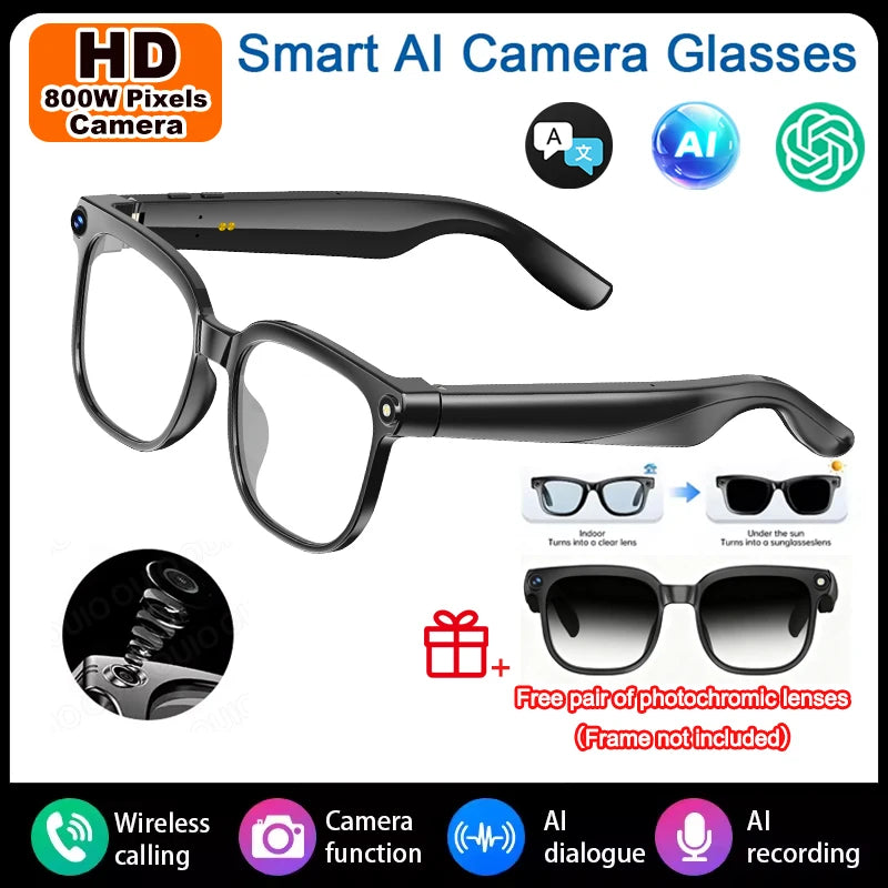 2026 New Smart Ai Glasses, A Variety Of Lenses To Choose From, Two Standard Replacement Lenses, Photo And Video Ai Glasses, 800W Pixel Ultra-Wide-Angle Camera, High-Definition Video 1080P, Photography And Camera Anti-Shake, D