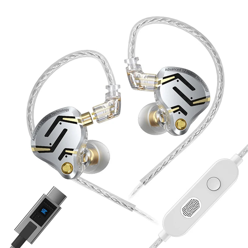 In Ear Monitor KZ ZS12 Pro 2 Hybrid 1DD+5BA Wired IEM Earphones with High Purity Silver Plated Detachable Cable, 3.5mm 2Pin HiFi Gaming Earbuds for Musicians Audiophiles